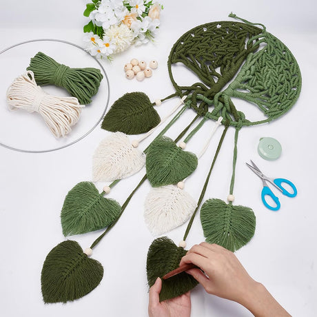ACRNIGHEET DIY Macrame Kit for Adults Beginners Handmade Green Leaves Tree of Life DIY Boho Macrame Wall Hanging Ornaments with Macrame Supplies Macrame Wall Hanging Kit for Home Decor ACRNIGHEET