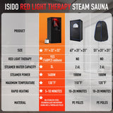 ISIDO Portable Infrared Steam Sauna with 660nm Red Light Therapy Lamp & 3.0L 1400W Steamer, Remote Control - Sauna Tent Sauna Box for Body Recovery & Skin Care Pain Relief - Personal Sauna for Home ISIDO