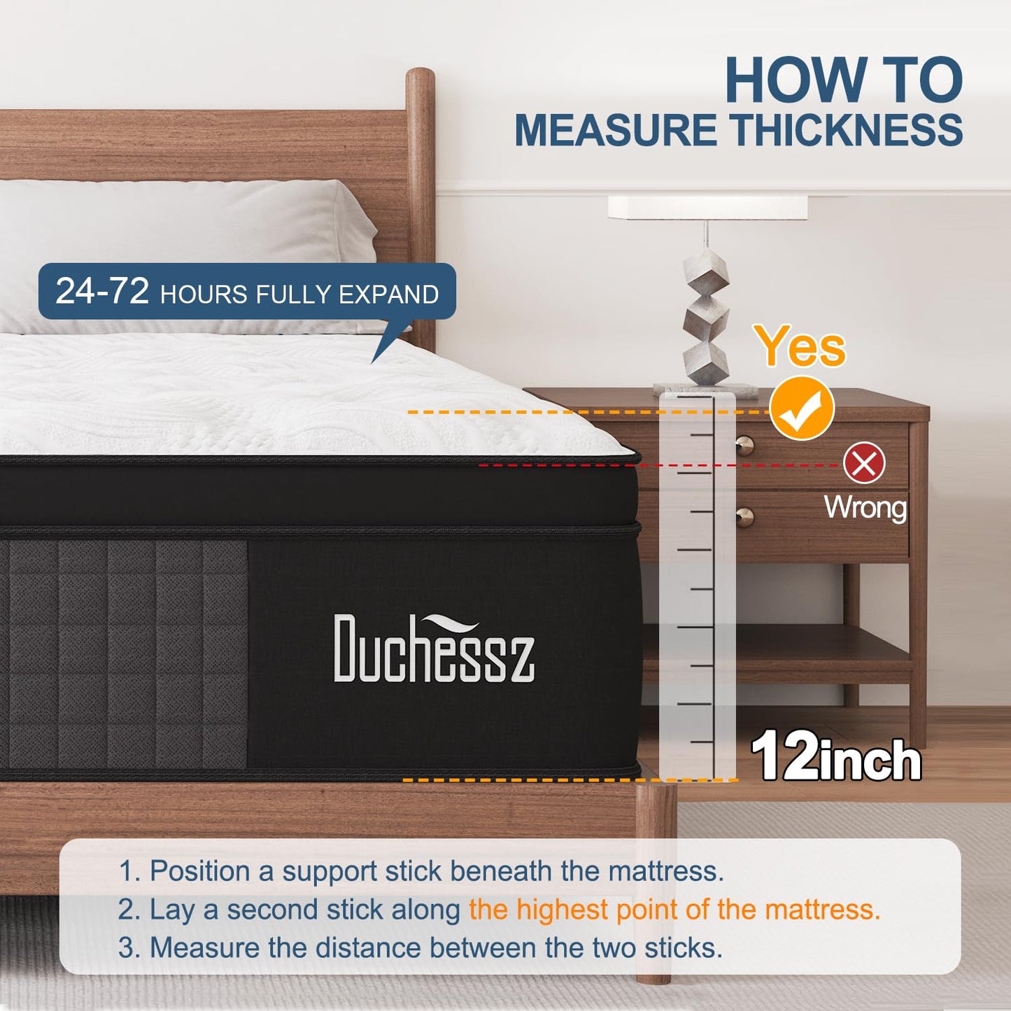 Duchessz Full Mattress, 12 Inch Hybrid Mattress Eurotop with Gel Memory Foam,Motion Isolation Individually Wrapped Pocket Coils Mattress,Breathable Comfort Soft Mattress Pressure Relief