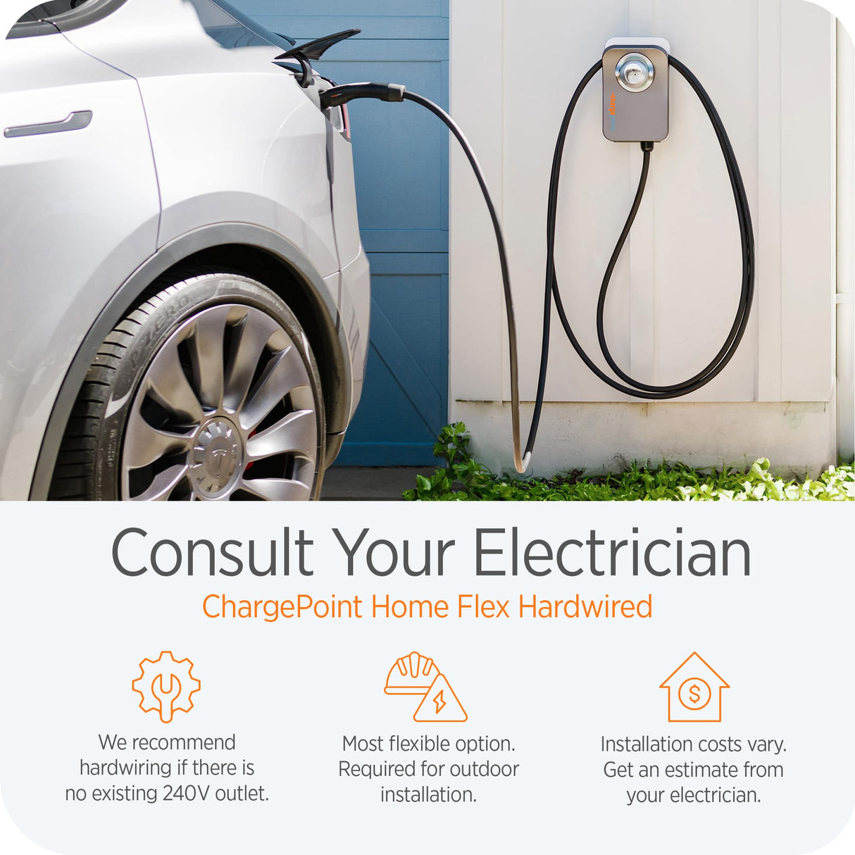 ChargePoint HomeFlex Level 2 EV Charger NACS, Hardwire Electric Car Charger Compatible with Tesla ChargePoint