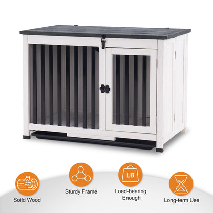 MCombo Wooden Dog Crate Furniture, Dog Kennel Pet House End Table, Solid Wood Portable Foldable Indoor Cage for Dogs, No Assembly Needed (Medium, White and Grey) - WoodArtSupply