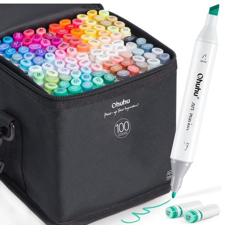 Ohuhu Alcohol Markers Double Tipped Art Marker Set for Artists Adults Coloring Sketch Illustration - Chisel & Fine Dual Tips - 100 Colors - Oahu Series of Ohuhu Markers - Refillable Ink Ohuhu