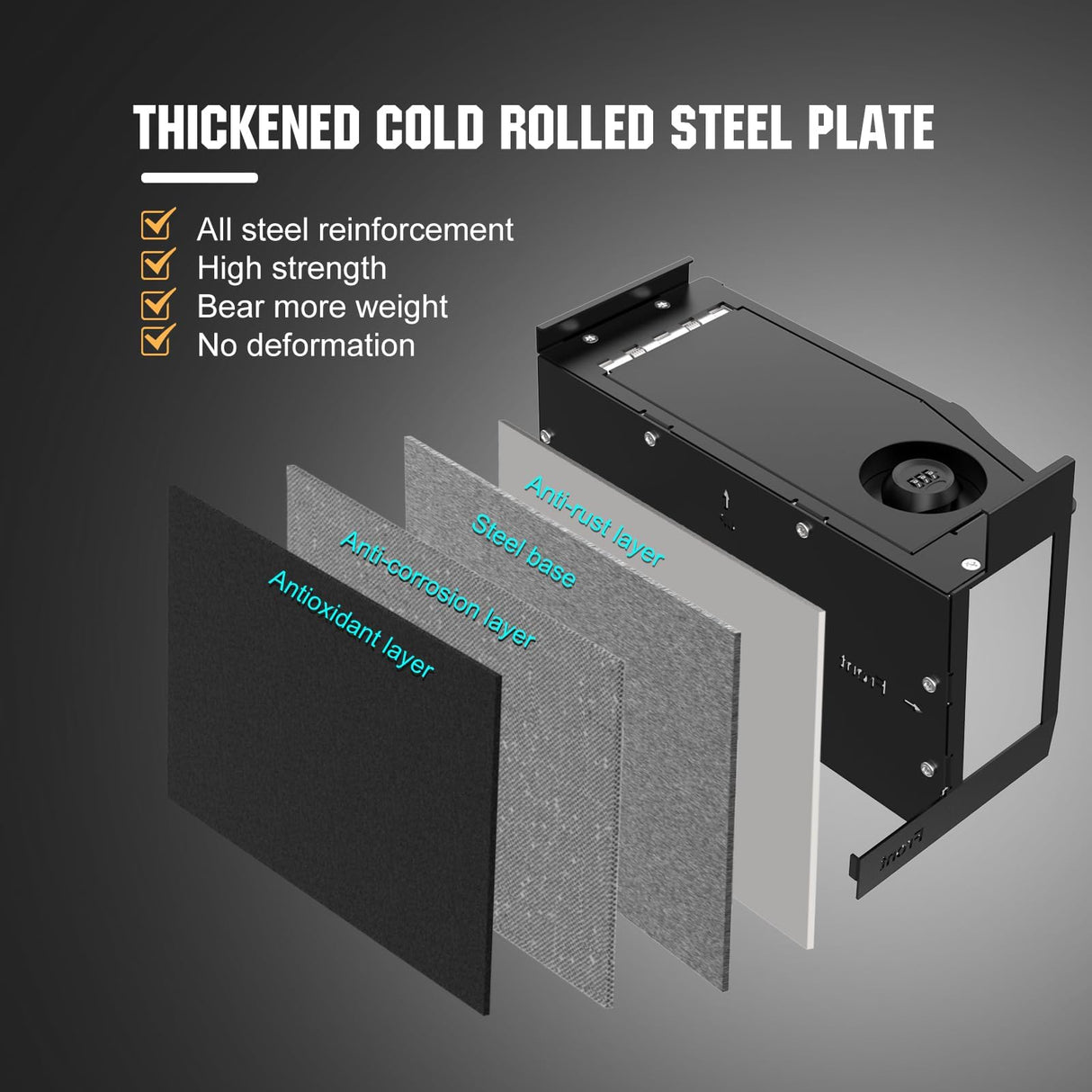 3mirrors Center Console Safe Gun Safe Box with Springs Hinge Compatible with 2021-2024 Ford F150, 2022-2023 F150 Lightning 3mirrors