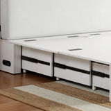 Mjkone Murphy Bed, Full Size Cabinet Bed with Tri-Folding Memory Foam Mattress, 2 Storage Drawers, Murphy Chest Beds with Built-in Charging Station for Living Room Home Office, Easy Assembly (White) Mjkone