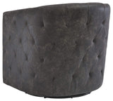 Signature Design by Ashley Brentlow Tufted Barrel Accent Swivel Chair, Distressed Black Signature Design by Ashley