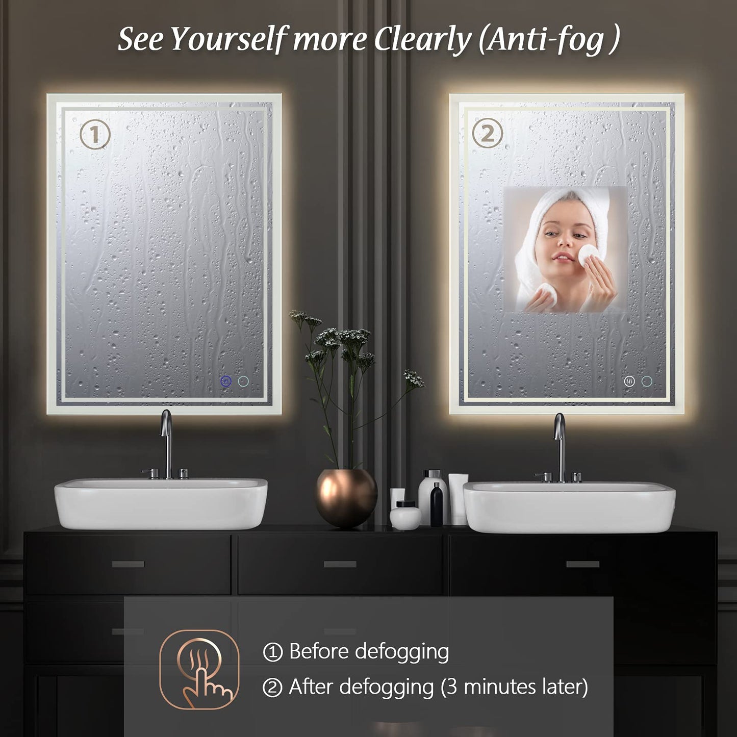 ZELIEVE 24x32 LED Bathroom Mirror,Led Mirror for Bathroom,Bathroom Mirror with Lights,Backlit Mirror,Anti-Fog,Dimmable,CRI90+,Touch Button,Water Proof,Horizontal/Vertical，Wall Mounted