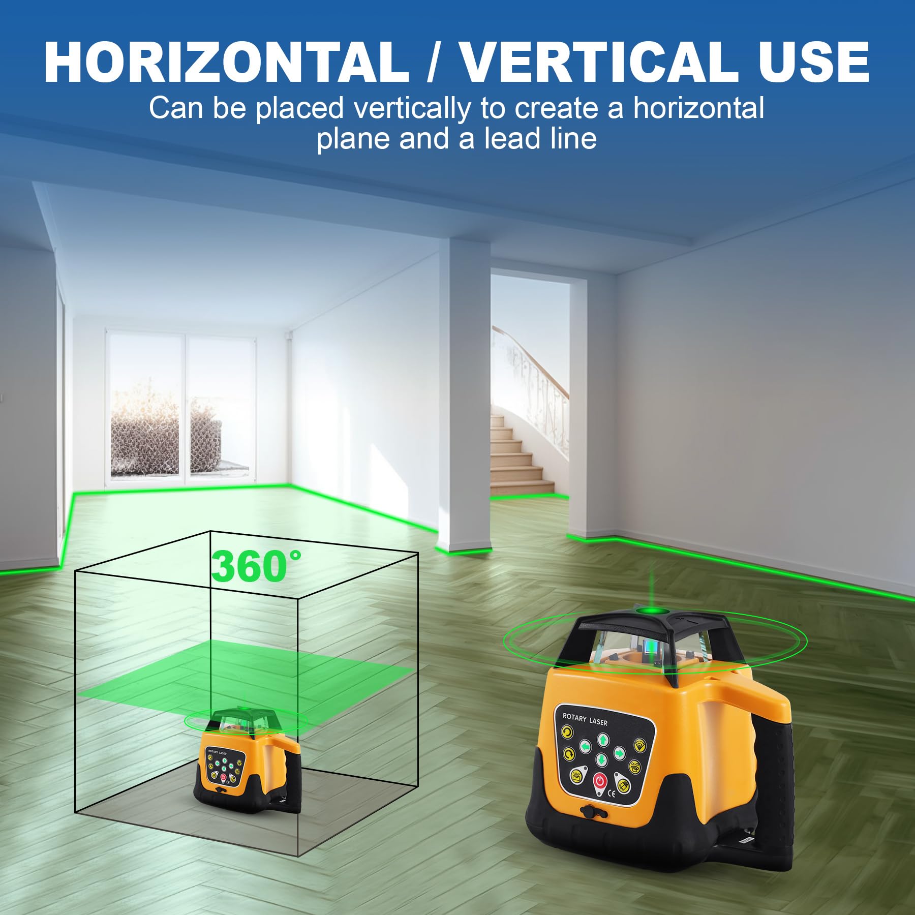 Iglobalbuy Rotary Laser Level Green Laser Self Leveling Kit, 500M Green Beam 360° Automatic Horizontal/Vertical Self-leveling Rotary Rotating Laser Level with Receiver - WoodArtSupply