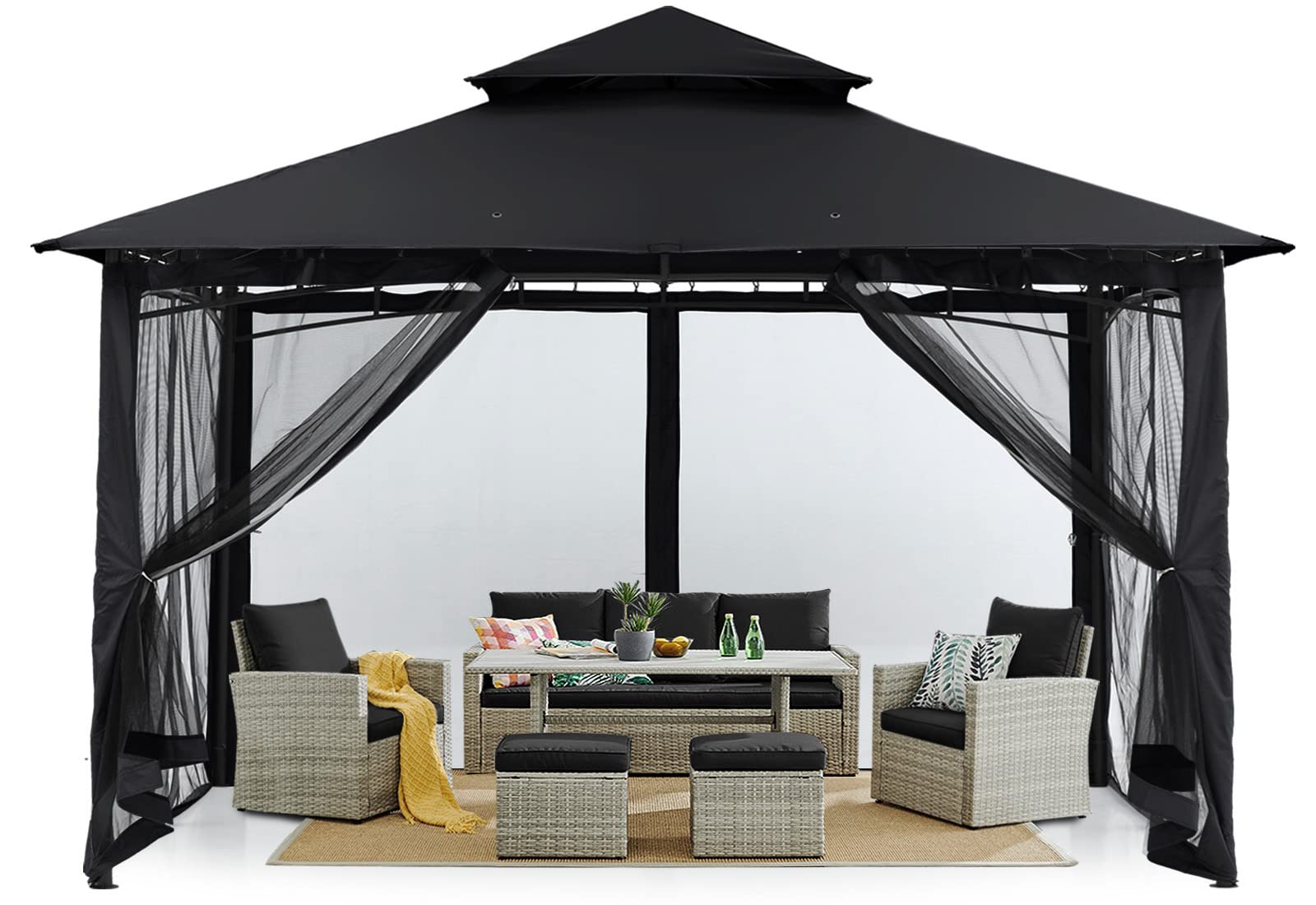 MASTERCANOPY Outdoor Garden Gazebo for Patios with Stable Steel Frame and Netting Walls (10x10,Black) - WoodArtSupply