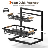 Sevenblue 2 Packs Under Sink Organizer, Height Adjustable 2 Tier Under Kitchen sink organizer, Multi-Purpose Storage Shelf for Kitchen Bathroom Cabinet (Black) Sevenblue