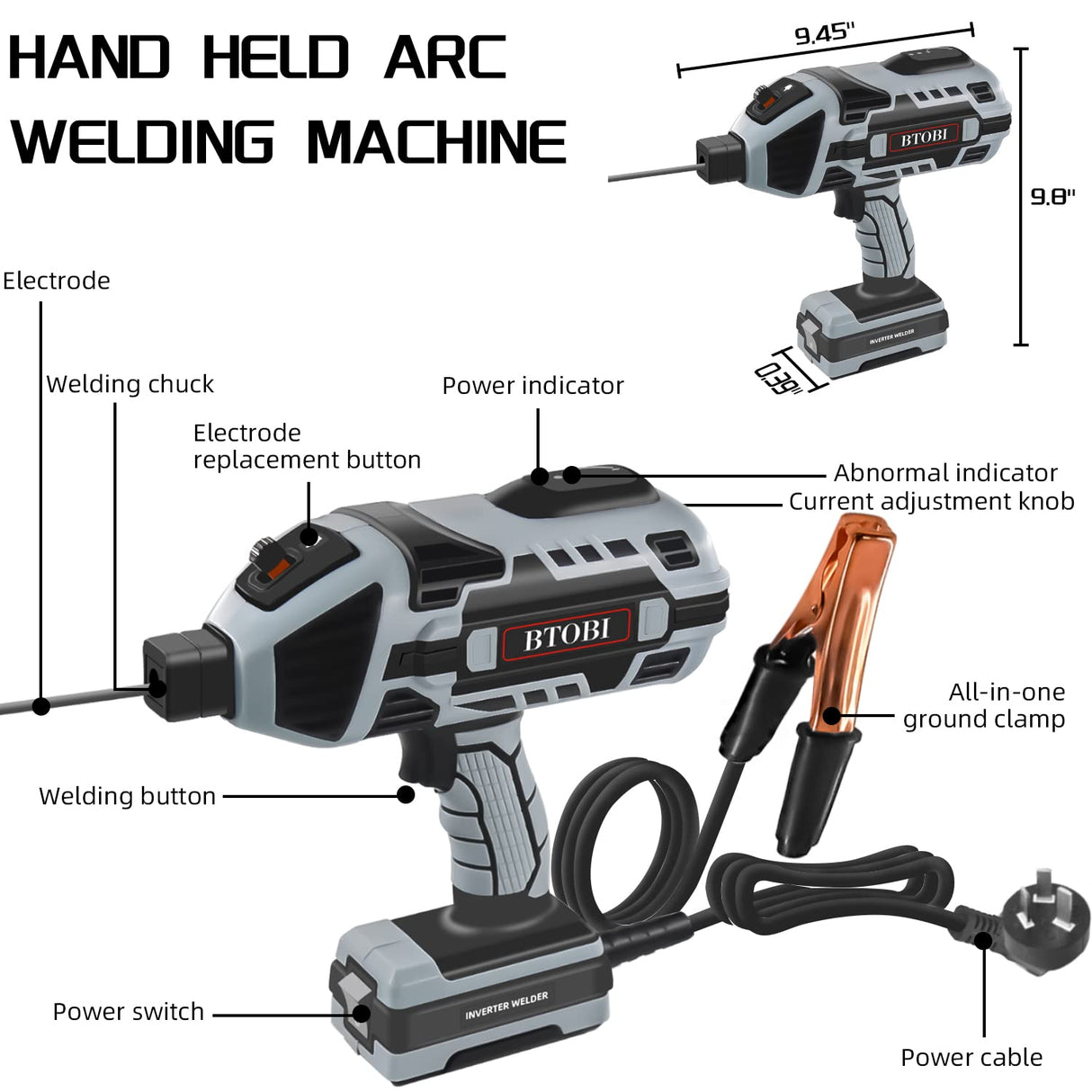 Welding Machine,Portable ARC Welder Machine Gun,IGBT Standing Handheld Welding Machine, 6 variable current adjustment,suitable for 3/32"-1/8" Stick Welder,BTOBI 110V Welder Machine Kit… BTOBI