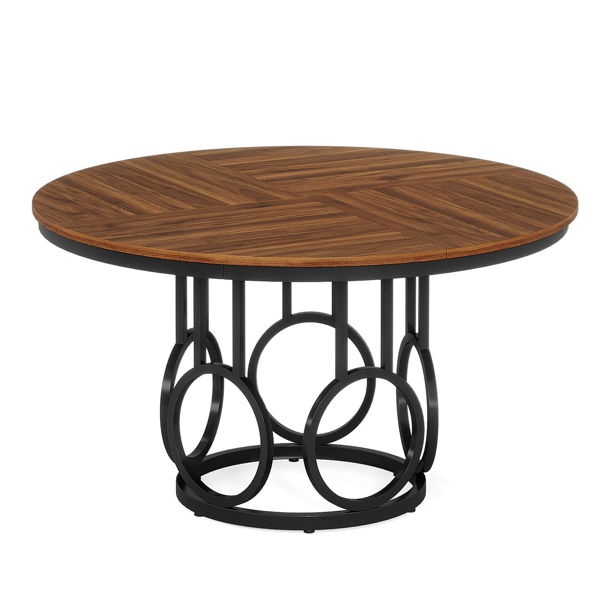 Tribesigns Round Dining Table for 4-6 People, 47-Inch Circle Kitchen Table Large Dining Room Table with Sturdy Metal Base, Wood Dinner Table for Dining Room, Kitchen, Living Room, Dark Walnut & Black Tribesigns