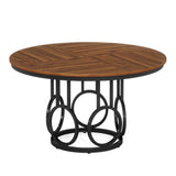 Tribesigns Round Dining Table for 4-6 People, 47-Inch Circle Kitchen Table Large Dining Room Table with Sturdy Metal Base, Wood Dinner Table for Dining Room, Kitchen, Living Room, Dark Walnut & Black Tribesigns