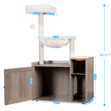 Hey-brother Cat Tree with XL Litter Box Enclosure, All-in-one Cat Tower for Indoor Cats with Large Hammock, Bed, Food Station, Scratching Posts, Modern Style Pet Furniture, Rustic Gray MPJ101SG Hey-brother