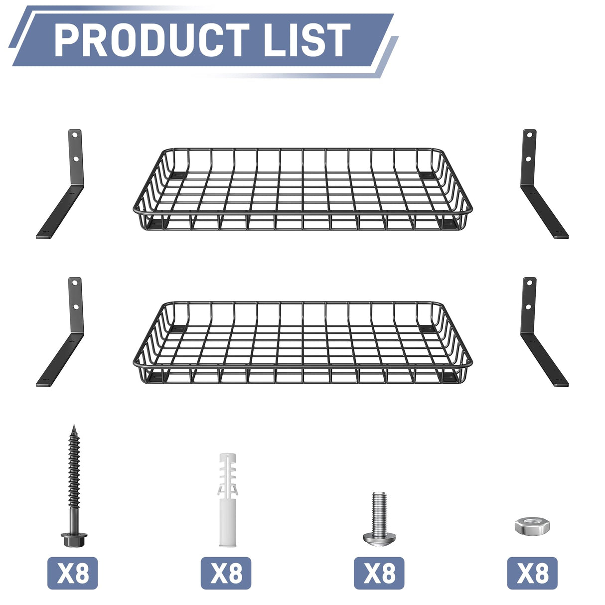 WALMANN Garage 12x18 inch Wall Shelf, Wall-Mounted Storage Shelves for Garage, Closet, Laundry Room, Heavy Duty Wall Shelving, Holds Up to 60 lbs(Pack of 2, Black) WALMANN