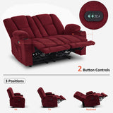 MCombo 57.8" Zero Gravity Power Loveseat Recliner with Heat and Vibration Massage, Reclining Loveseat Sofa with USB Ports, Cup Holders for Living Room, Fabric 6035SET (Burgundy) MCombo