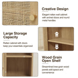 Rattan Bathroom Wall Cabinet, Boho Medicine Wall Cabinet with Double Doors and Adjustable Shelves, Tall Kitchen Wall Mounted Storage Cabinet, Floating Space Saver Over Toilet, Natural FiveWillowise