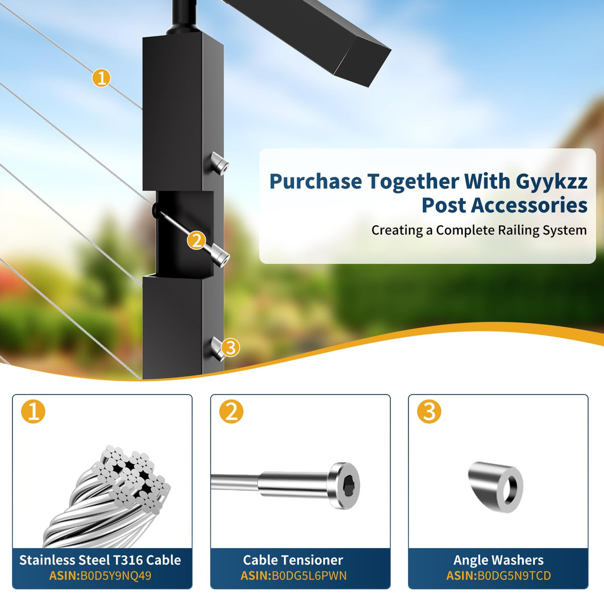 Gyykzz 42" Side Mount Stair Cable Railing Post for 36"-38" Stair Railing, Left Side Space-Saving 33° Drill Stair Handrail Deck Post for Cable Railing System Kit Indoor Outdoor Wood Concrete Gyykzz