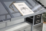 Drafting Table, Height Adjustable Drawing Table, Multifunctional Art Craft Paintings Work Station w/2 Storage Drawers Artists Desk Tilting Glass Tabletop for Home Office, Silver Grey Gaderth