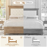 YUMPIE Rustic Solid Wood King Bed Frame with 68" Tall Headboard, Chenille Upholstered Farmhouse Panel Platform Bed Mattress Frame, Button Tufted/Antique Brass Nail Trim/No Box Spring Needed, Milk Ash YUMPIE