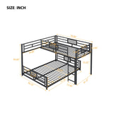 Heavy Duty Bunk Beds Twin Over Full Size, L-Shaped Bunk Bed with Full Length Guardrail and Ladder, No Box Spring Needed, Black Bunk Bed Twin Over Full Bellemave