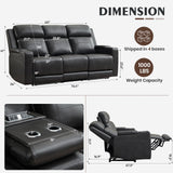 Neptane Power Reclining Sofa with Power Headrest/LED Light, Breathable Leather Electric Reclining Couch with Dual Ports, Storage, Loveseat Recliner Sofa for Living Room,Apartment (Dark Grey, 3 Seater) Neptane