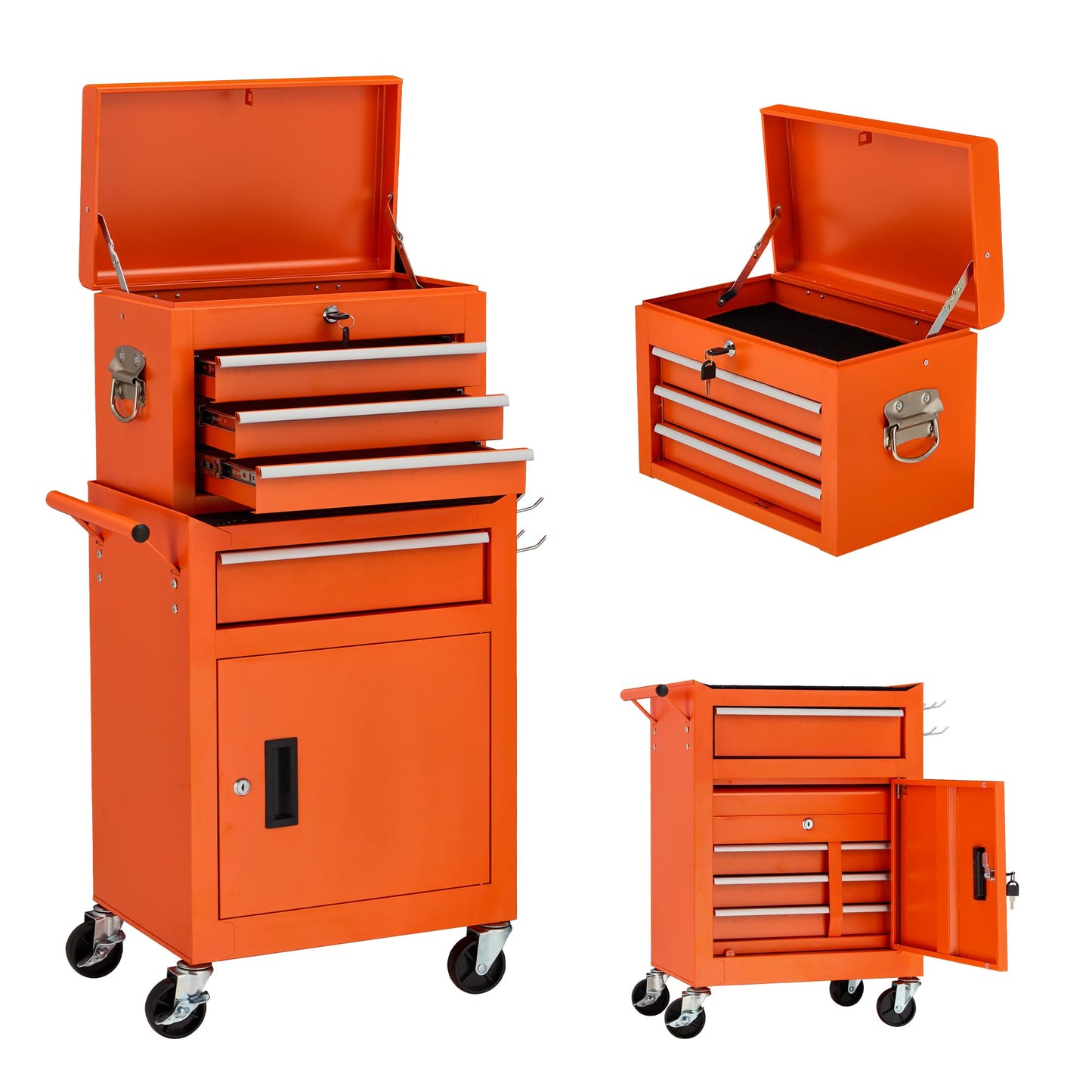 Danrelax 4-Drawers Rolling Tool Chest, Heavy Duty Tool Cart with Wheels, Tool Cabinet, Multi-Functional Tool Storage for Mechanics, Cold-Rolled Steel, Rolling Toolbox and Lockable Tool Box, Orange