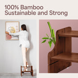 NIFTAKE Kids Step Stool, 250lb Capacity - Safe, Durable, Bamboo Step Stool Kids, Wooden Step Stool for Toddlers, Toddler Step Stool for Bathroom sink, Kids Stool, Toddler Stool-with Auto Light (Brown) NIFTAKE