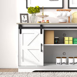 Panana Bar Cabinet with Barn 2 Sliding Doors Buffet Farmhouse Storage Cabinet TV Stand (White Body Natural Top) Panana