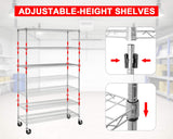 FDW 48 inch L×18 inch W×76 inch H Wire Shelving Unit Metal Shelf with 6 Tier Casters Adjustable Layer Rack Strong Steel for Restaurant Garage Pantry Kitchen Garage, Chrome FDW