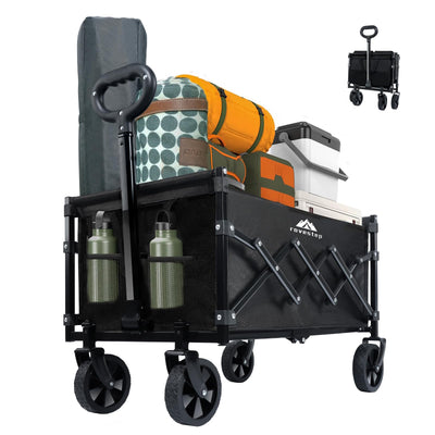 RoveStep Collapsible Folding Wagon - Heavy Duty Utility Cart, Large Capacity, Compact Fold, All-Terrain Wheels, 380 lbs Load for Camping, Garden, Beach, Outdoor Sports, Shopping, Picnic, Easy Storage