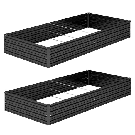 DIIYIV 2PCS 8x4x1FT Galvanized Raised Garden Bed Kit,Vegetable Boxes-Rectangle Metal Flower Box,Large Planter Raised Beds Outdoor Garden for Planting,Fruit,Herb-Black DIIYIV