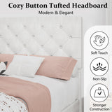 Twin Bed Frame, Upholstered Platform Bed with Button Tufted Headboard, Fabric Bed Frame with Wooden Slats Support, No Box Spring Required, Easy Assembly, White BarnFurin