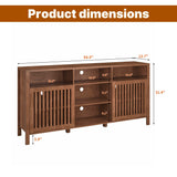 BVIUNTWO Farmhouse Brown TV Stand with Grille Doors, 5 Open Storage Compartments, 65" Media Console with Adjustable Shelves for Living Room BVIUNTWO
