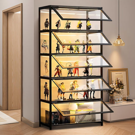 Orixal Display Cabinet with Acrylic Glass Doors, 5-Tier Transparent Bamboo Curio Display Case for Figures, Display Shelves for Collectibles & Toy Cabinet for Home, Office, Playroom, Living Room Orixal