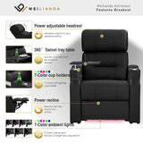 Weilianda Home Theater Seating, Top Grain Leather Sectional Seats Recliner Chair, Zero Gravity Reclining Sofa with Power Headrest 7 Colors Ambient Lighting USB C Charge Row of 3 Black Weilianda