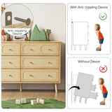 Wananlanen Rattan 6 Drawer Dresser for Bedroom, Wood Boho Double Chest of Drawers with Storage and Gold Handle, Modern Natural Rattan Dresser for Living Room, Kids Bedroom, Hallway, Entryway Wananlanen