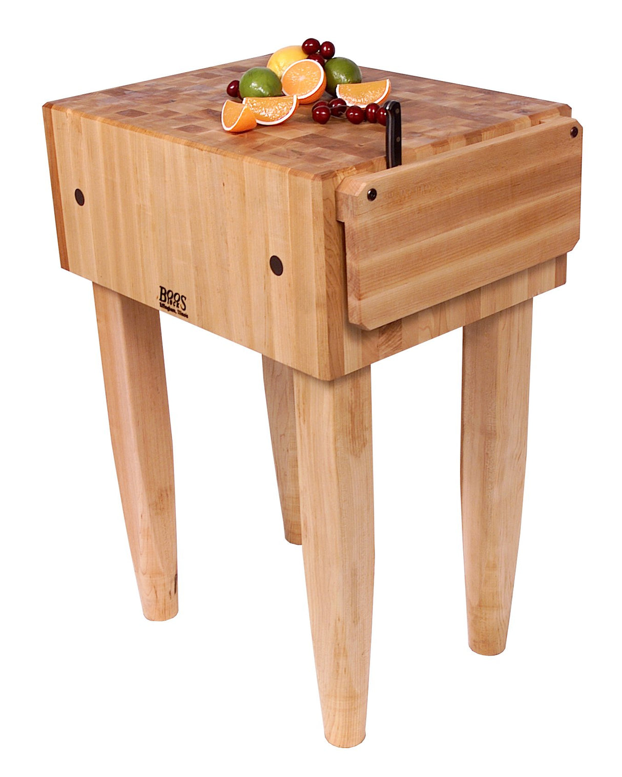 John Boos PCA2 Maple Wood End Grain Solid Butcher Block with Side Knife Slot, 24 Inches x 18 Inches x 10 Inch Top, 34 Inches Tall, Natural Maple Legs John Boos