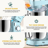 Peicual Stand Mixer, 6QT 10+P Speed Tilt-Head Kitchen Electric Mixer, Food Mixer with Stainless Steel Bowl, Dough Hook, Flat Beater, Wire Whisk, Splash Guard-Blue Peicual