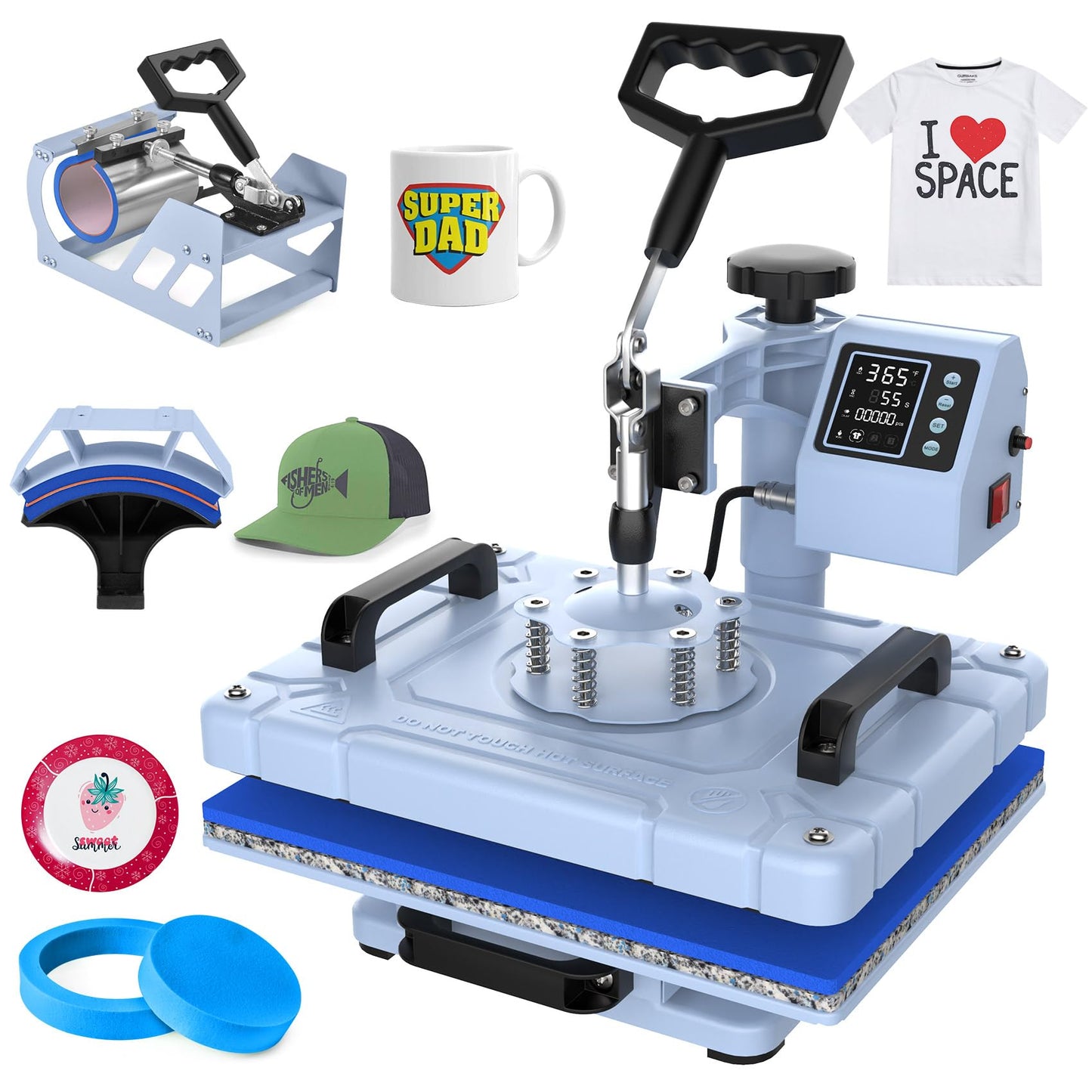 Slendor 5 in 1 Heat Press Machine 12x15 Inch T-Shirt Pressing Machine 360° Swing Away Sublimation Heat Press Digital Heat Transfer with 11OZ Tumbler Press, Multifunction Combo for Hat Cap Mug Plate