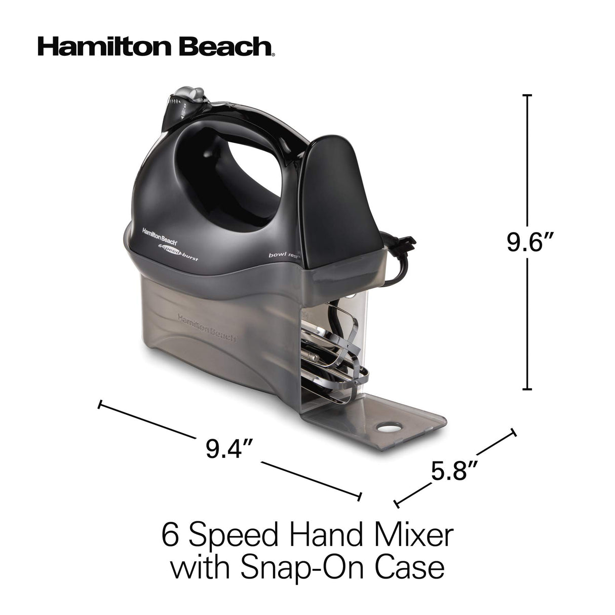 Hamilton Beach Power Deluxe 6-Speed Electric Hand Mixer with Snap-On Storage Case, QuickBurst, Beaters, Whisk, Powerful 250 Watt Motor, Bowl Rest, Black (62692) Hamilton Beach