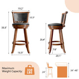 Swivel Bar Stools Set of 2, 24" Counter Height Swivel Barstools with Back & Faux Leather Upholstered Seat, Island Chairs with Solid Wood Legs & Footrest for Kitchen, Dining Room, Pub (Brown) Buytime