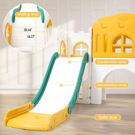 GAOMON 8 in 1 Toddler Slide Indoor Playground, Indoor Slide Toddler Playset for Toddlers 1-3, Kids Outdoor Playground with Slide, Basketball Hoop, Climber, Crawling Tunnel, Telescope, Toy Storage GAOMON