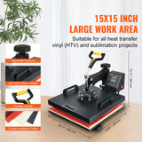 VEVOR 2 in 1 Heat Press 15x15 Inch 360° Swing Away Digital Tshirt Press Machine with 6x3 Inch Hat Press, Multifunction Combo for T Shirt Hat Cap Pillow Bag, 2in1-Black VEVOR