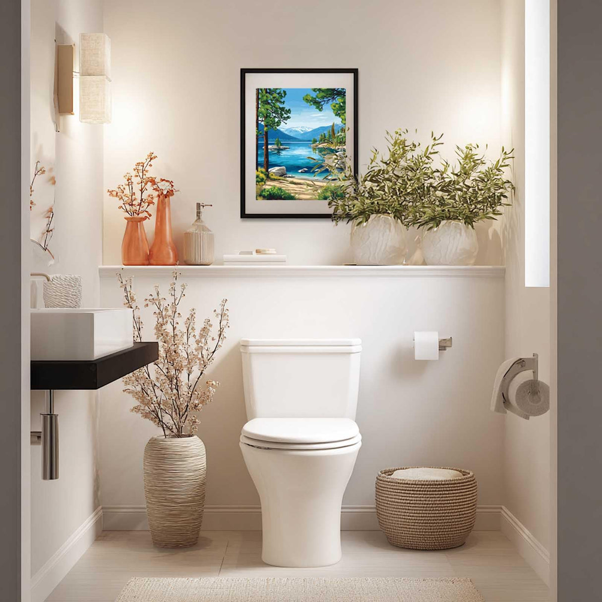 Lake Paint by Number, Lake Tahoe Paint by Numbers Kit for Adults, Mountain Lakes Wall Art, California Nature Landscape Acrylic Painting, Home Wall Decor - Mountains Trees(16x20inch, No Frame) Cawpom