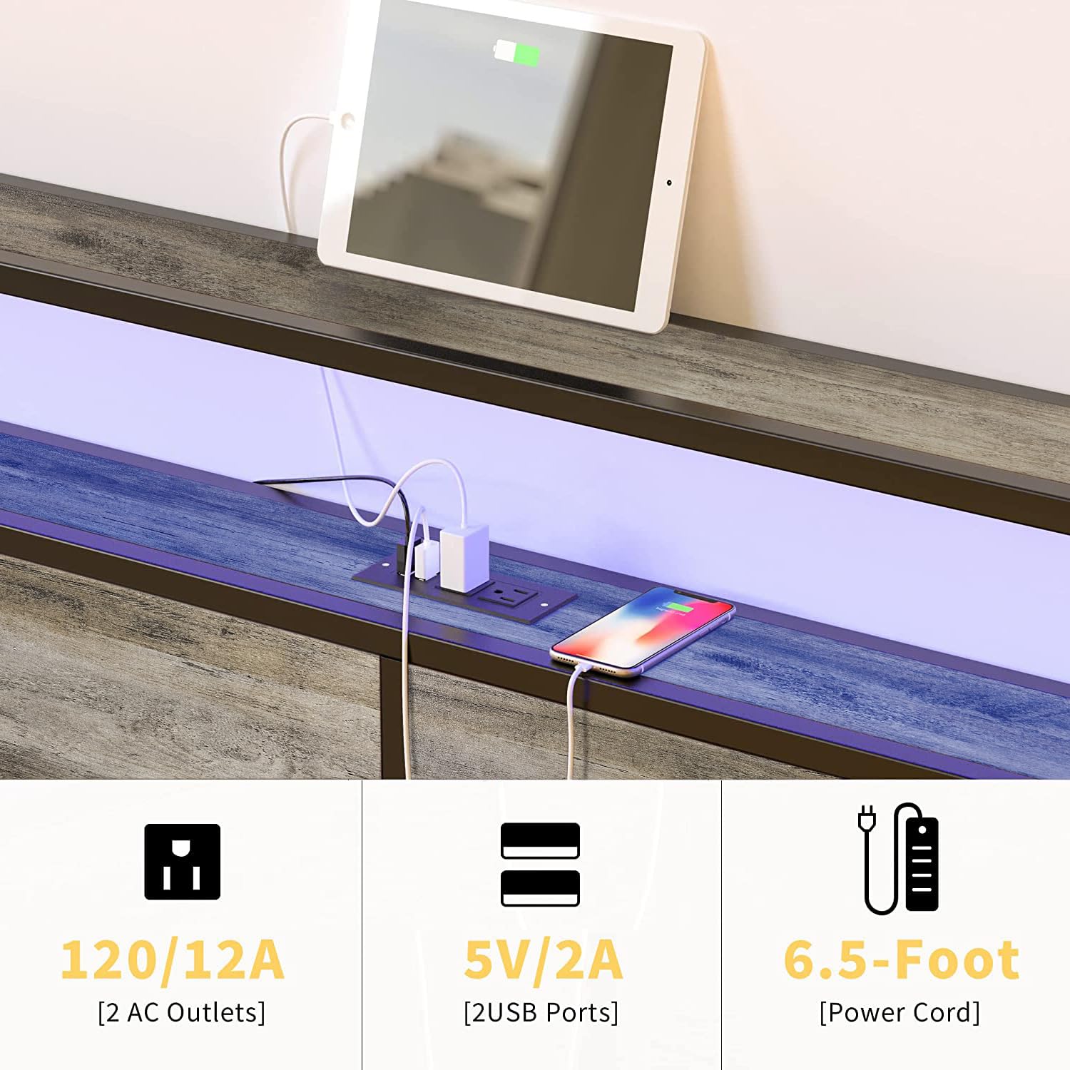 HAUSOURCE Full Size LED Bed Frame with Headboard, 4 Storage Drawers & Integrated USB Ports - WoodArtSupply