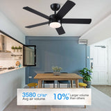 POCHFAN 42 inch Black Ceiling Fans with Lights and Remote Control, LED Ceiling Fan Dimmable 3-Color Temperatures 6-Speed, Quiet Modern Ceiling Fan for Bedroom, Living Room, Dining Room POCHFAN