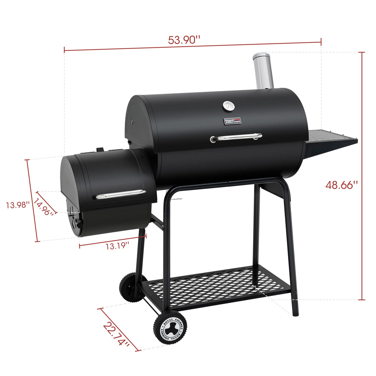 Royal Gourmet CC1830M 30-Inch Barrel Charcoal Grill with Offset Smoker & Warming Rack, Outdoor BBQ Grill with 811 Sq. In. Cooking Space for Backyard, Patio and Parties, Black Royal Gourmet