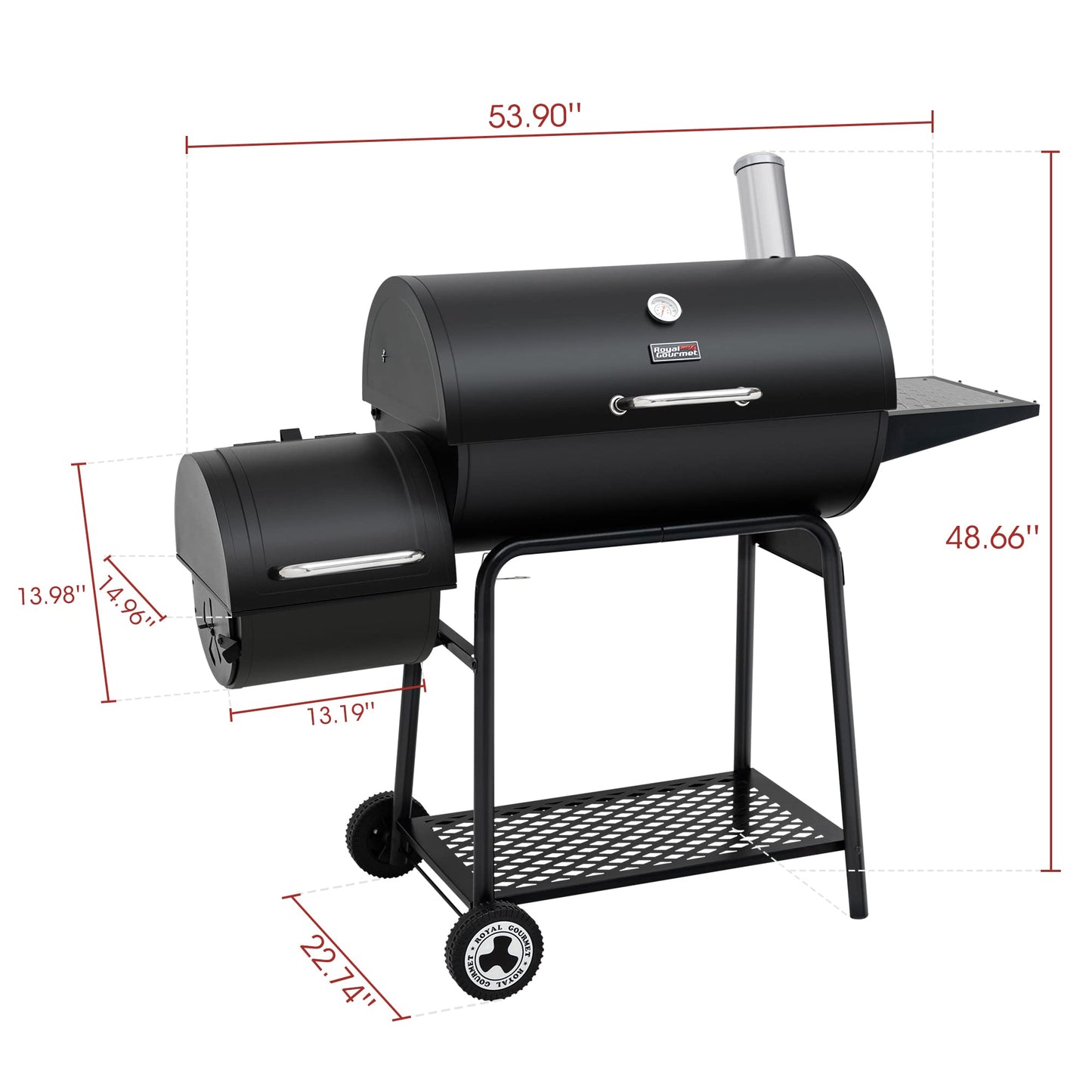 Royal Gourmet CC1830M 30-Inch Barrel Charcoal Grill with Offset Smoker & Warming Rack, Outdoor BBQ Grill with 811 Sq. In. Cooking Space for Backyard, Patio and Parties, Black