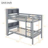 JIJIWANG Twin Over Twin Bunk Bed with Bookcase and Storage Solid Wood Bunk Beds Frame with Shelves, Convertible to 2 Beds, Grey JIJIWANG