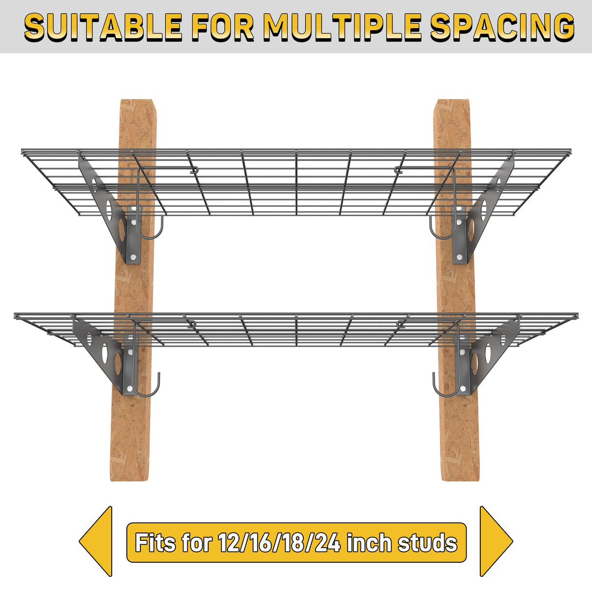 Ultrawall Garage Wall Shelves, 2 x 4 ft Wall Mounted Storage Shelves, Heavy Duty Wall Shelving with Hooks, Holds Up to 220 Lbs, 2Pack, Black Ultrawall